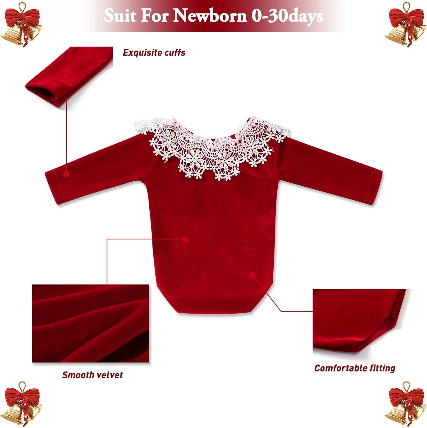 Babymoon | Set of 2 | Baby Velvet Romper and Hairband | Baby Photoshoot Props | Baby Costume | Red