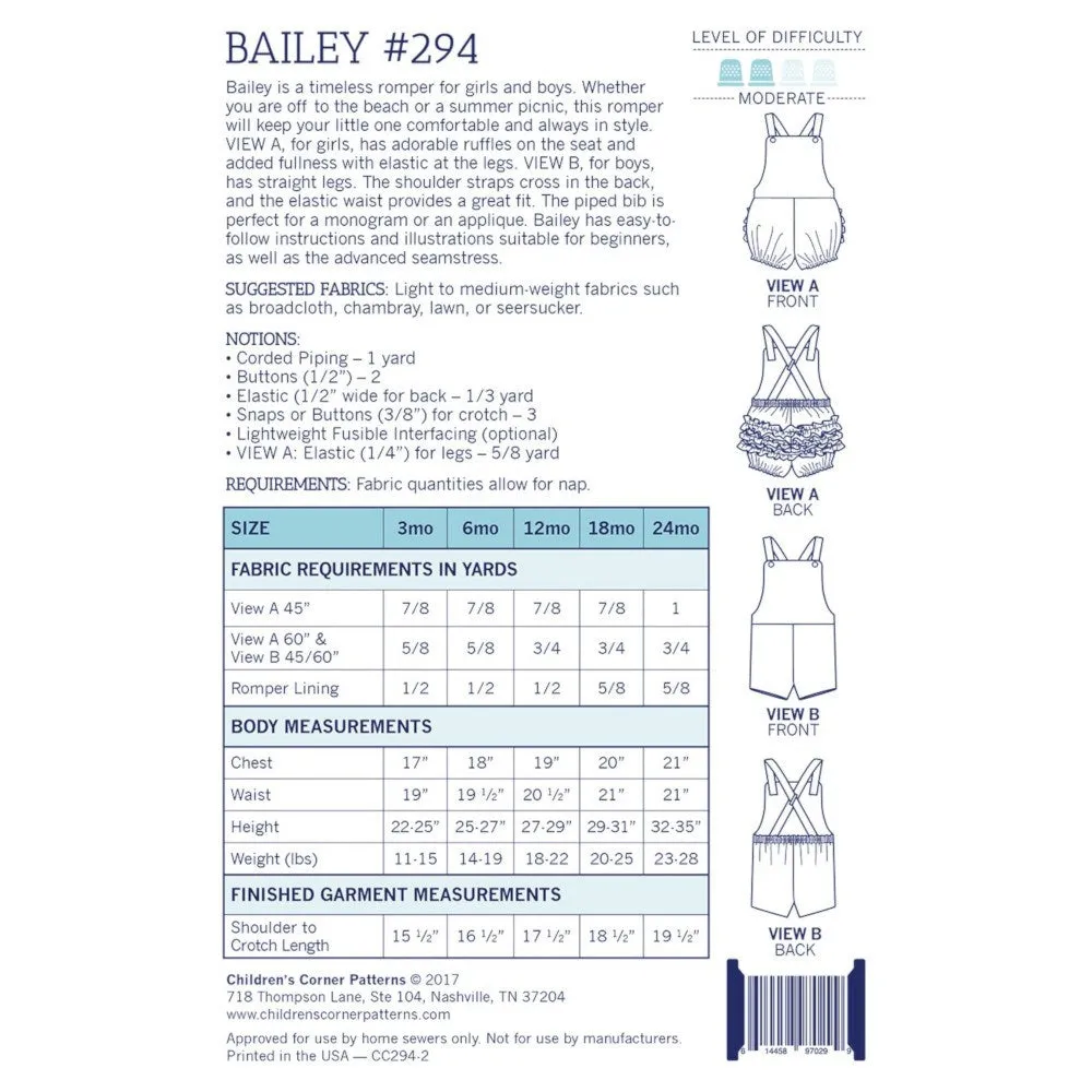 Bailey Romper Pattern - 3-24 Months