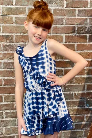 Big Girls Asymmetrical Ruffle Tie-Dye Romper