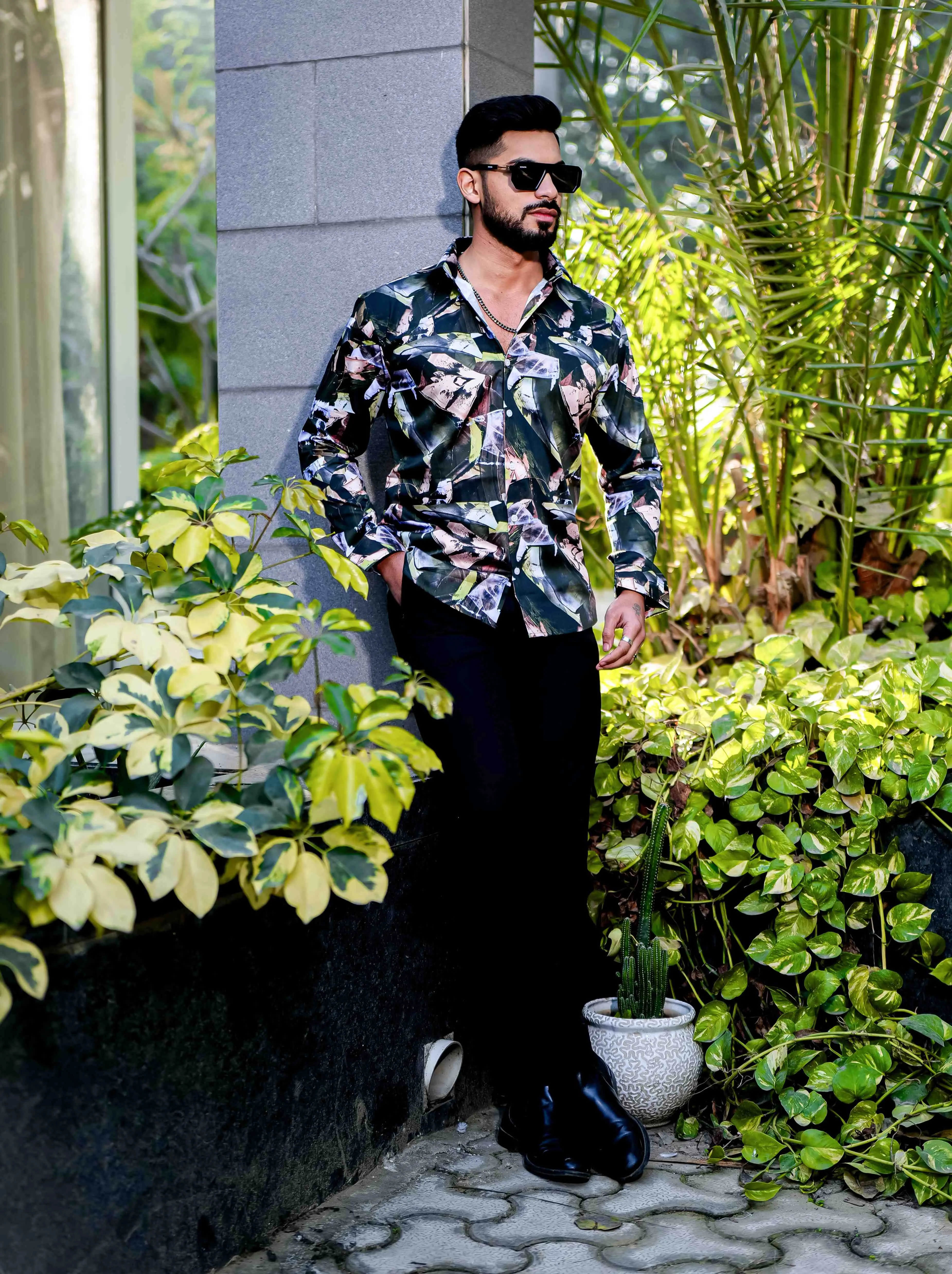 Black Giza Cotton Print Premium Shirt