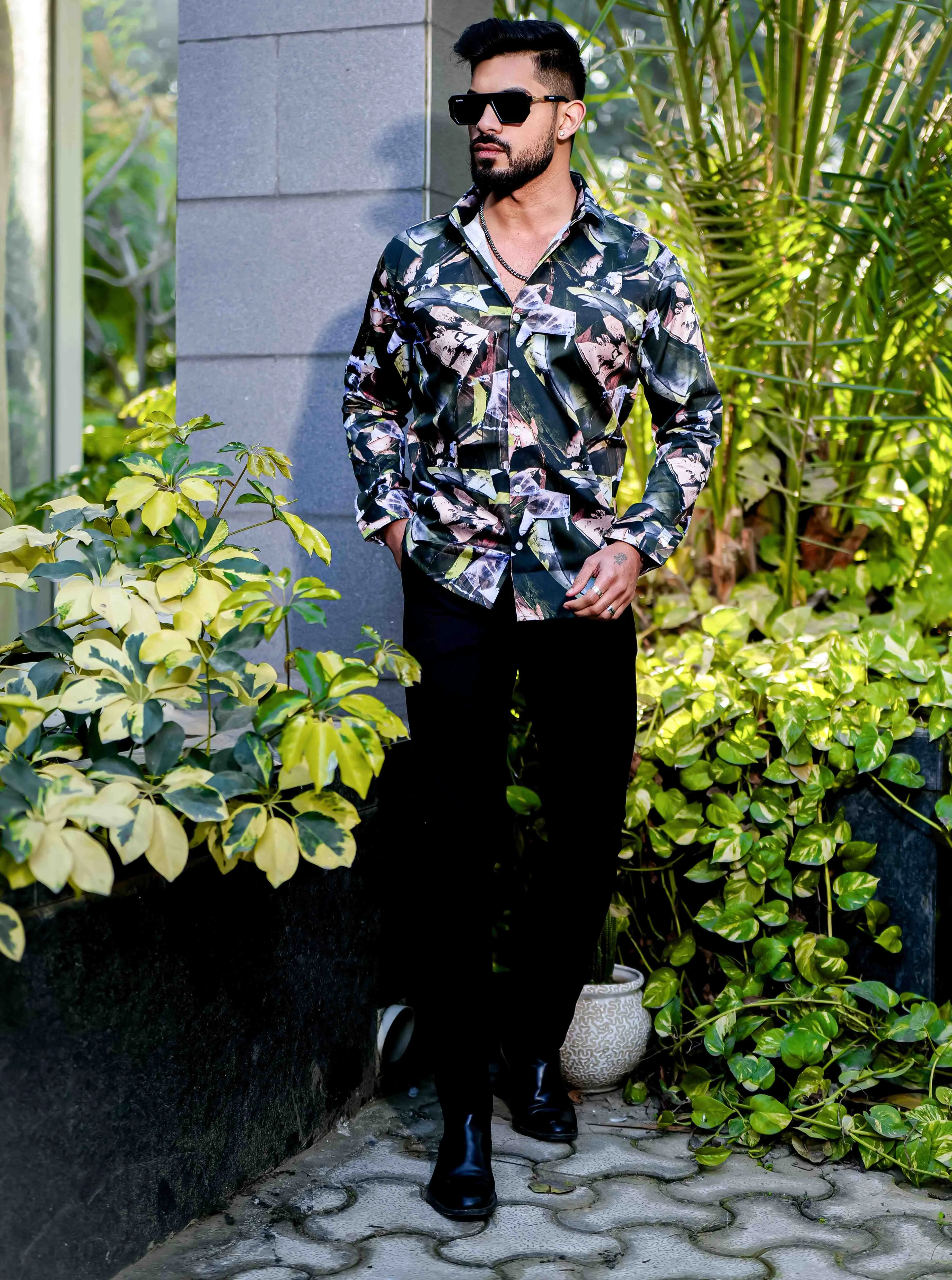 Black Giza Cotton Print Premium Shirt