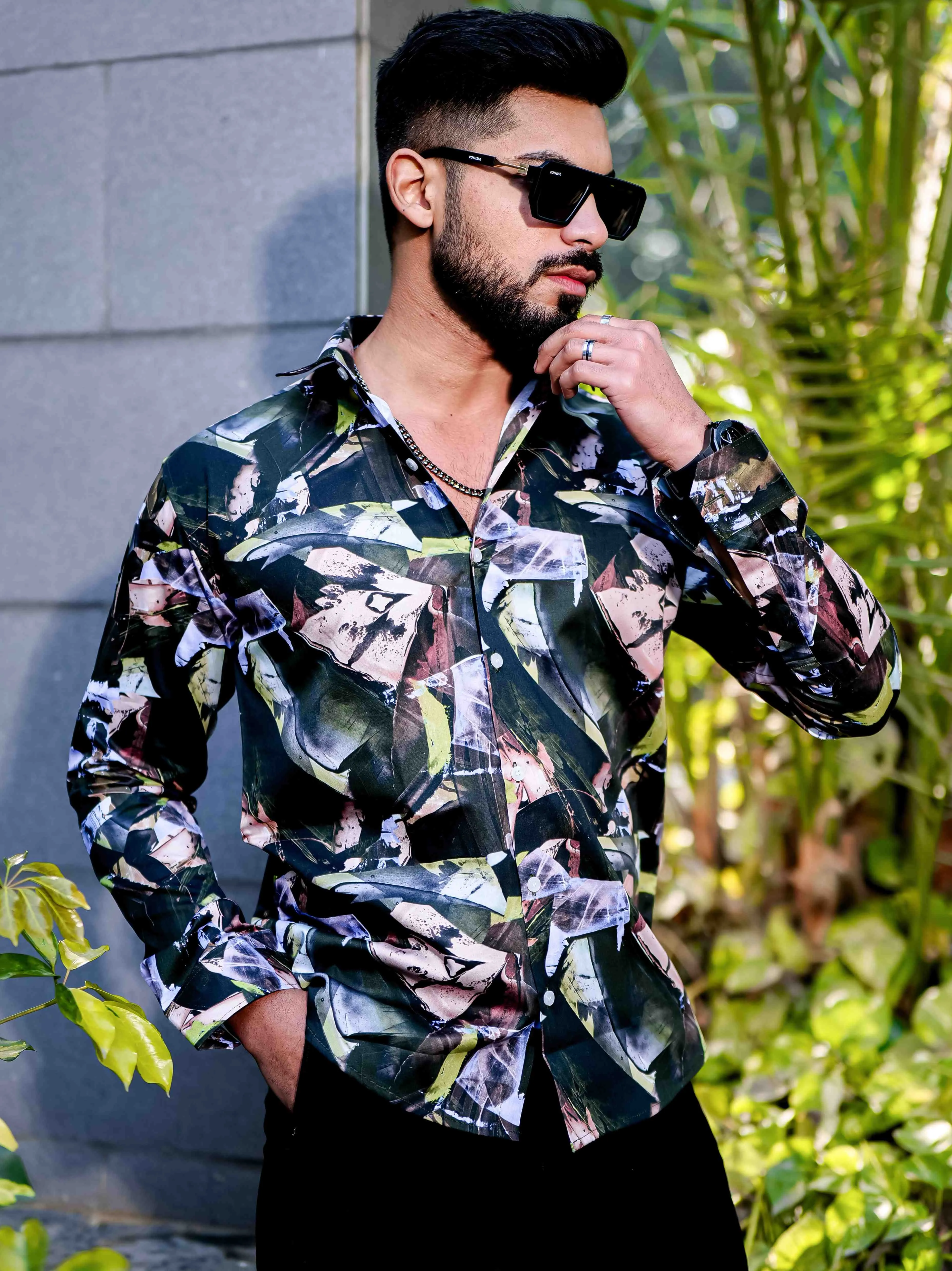 Black Giza Cotton Print Premium Shirt