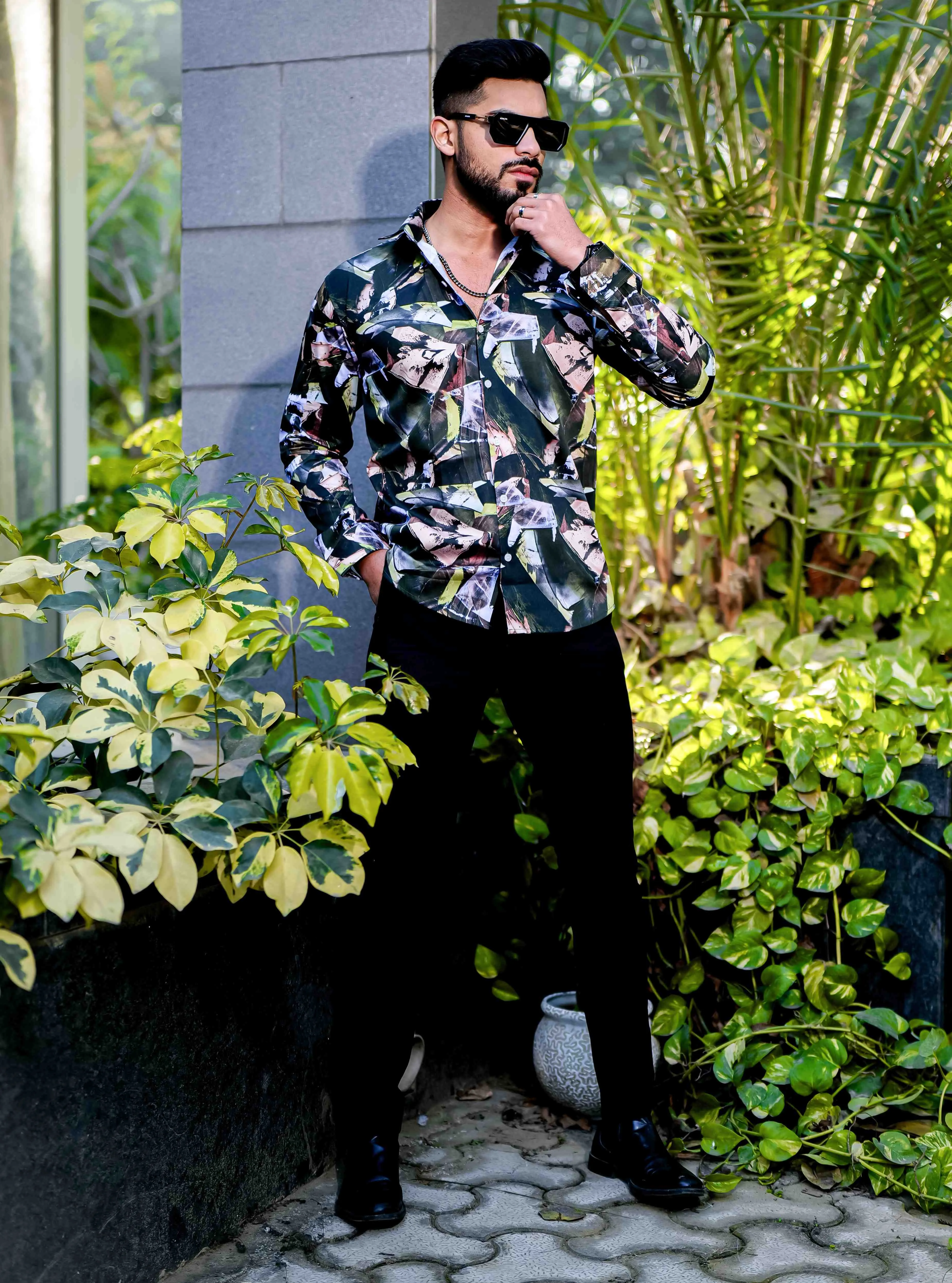 Black Giza Cotton Print Premium Shirt