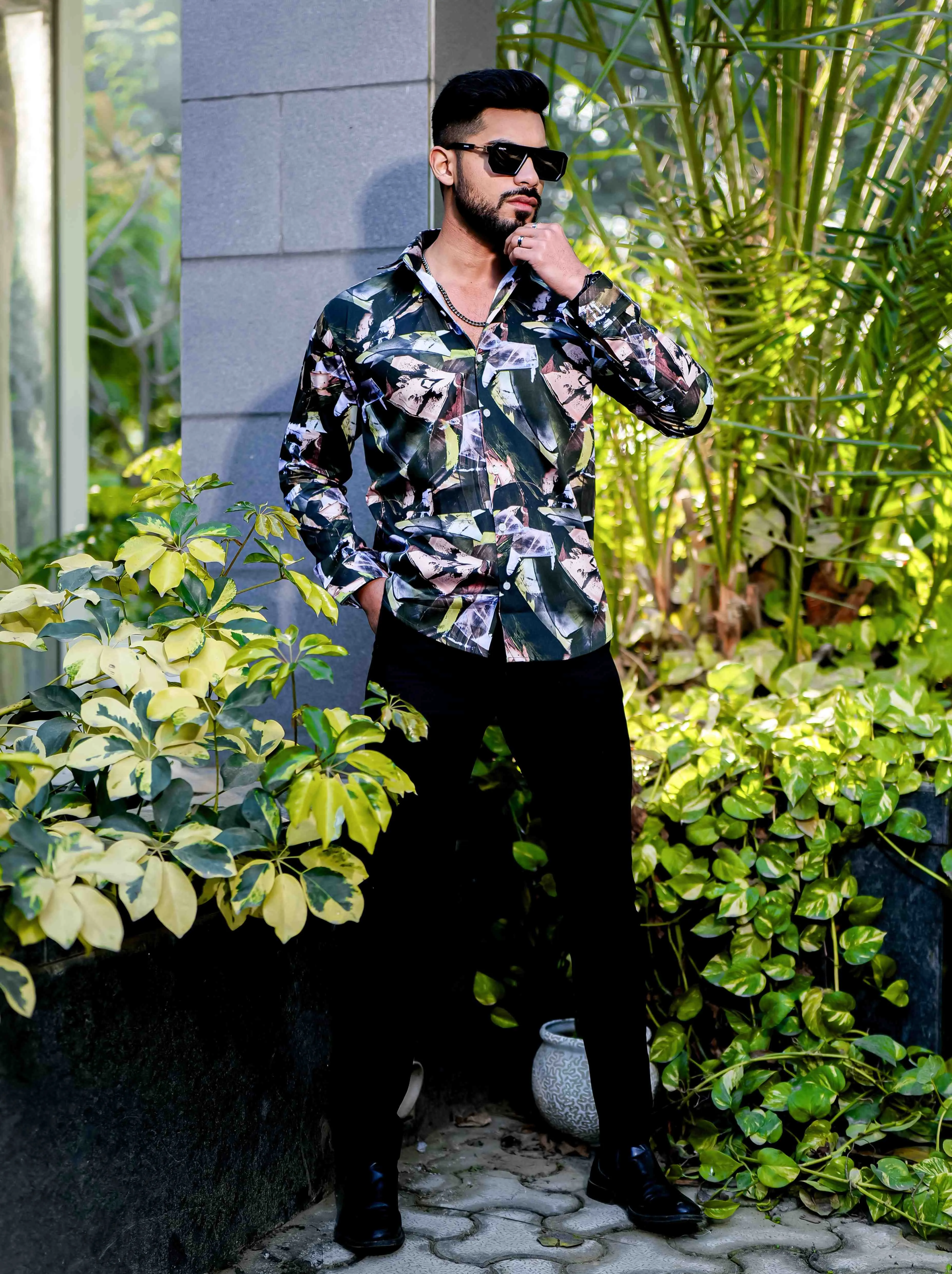 Black Giza Cotton Print Premium Shirt