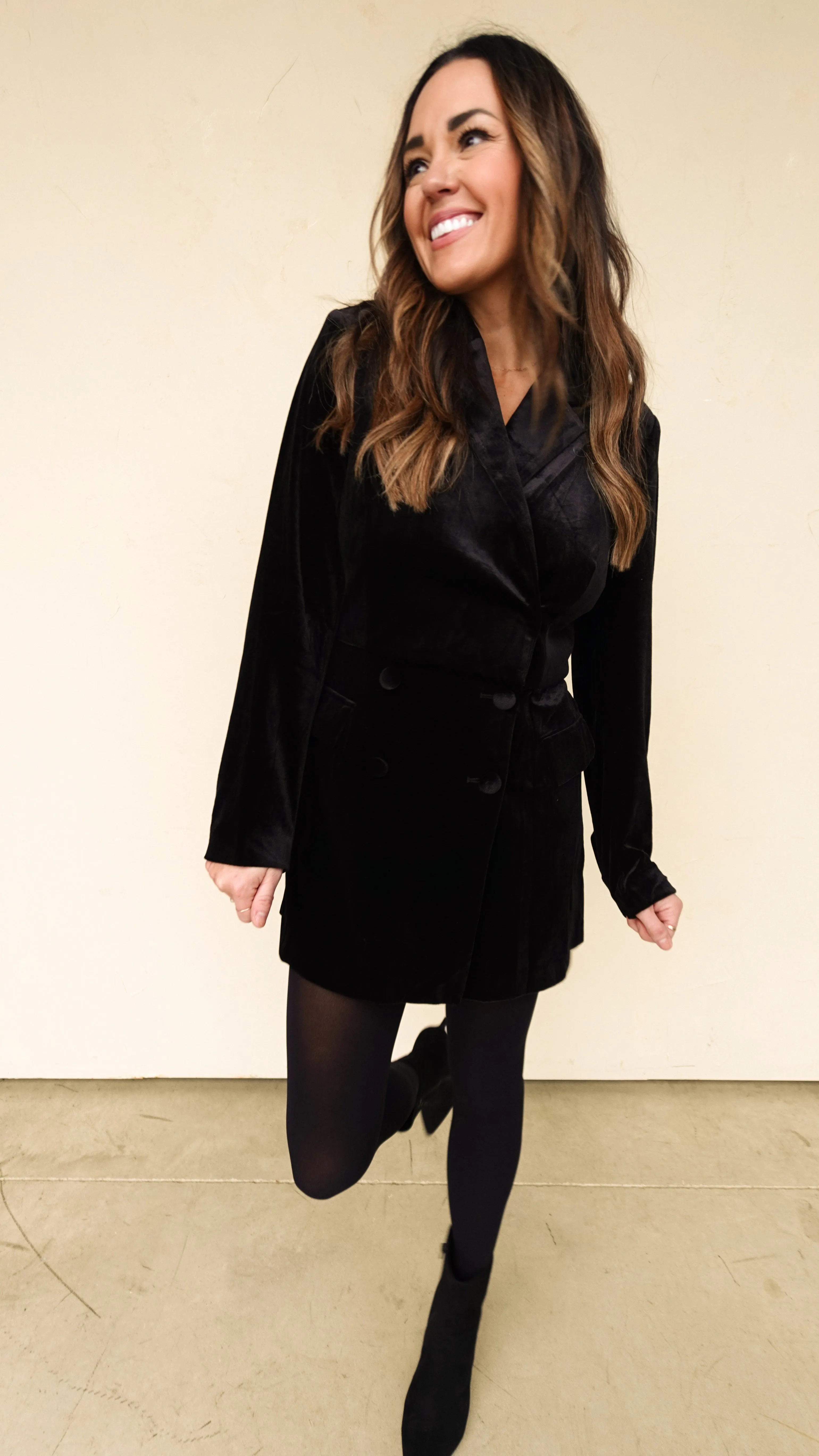 Black Velvet Blazer-Style Romper
