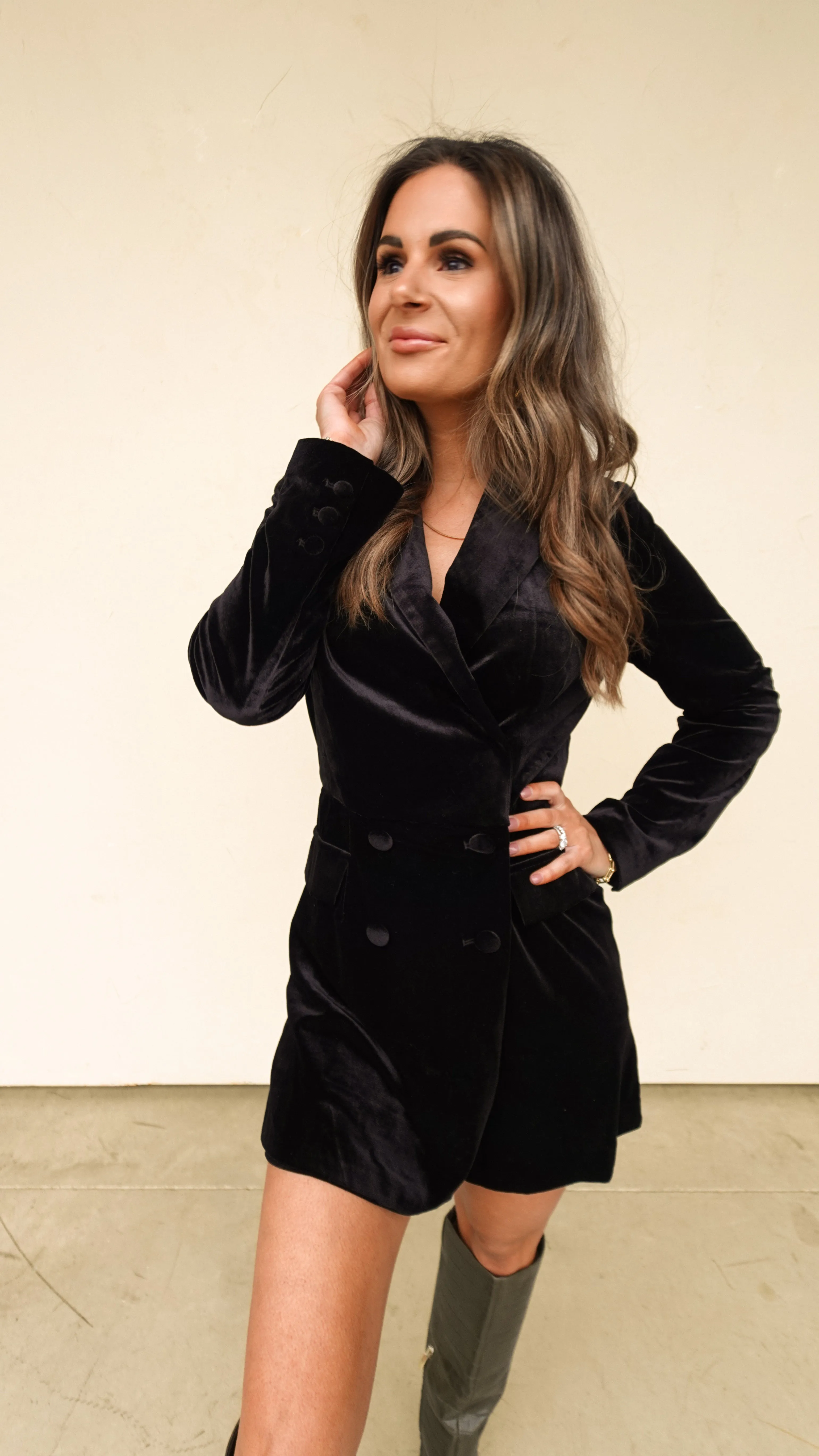 Black Velvet Blazer-Style Romper