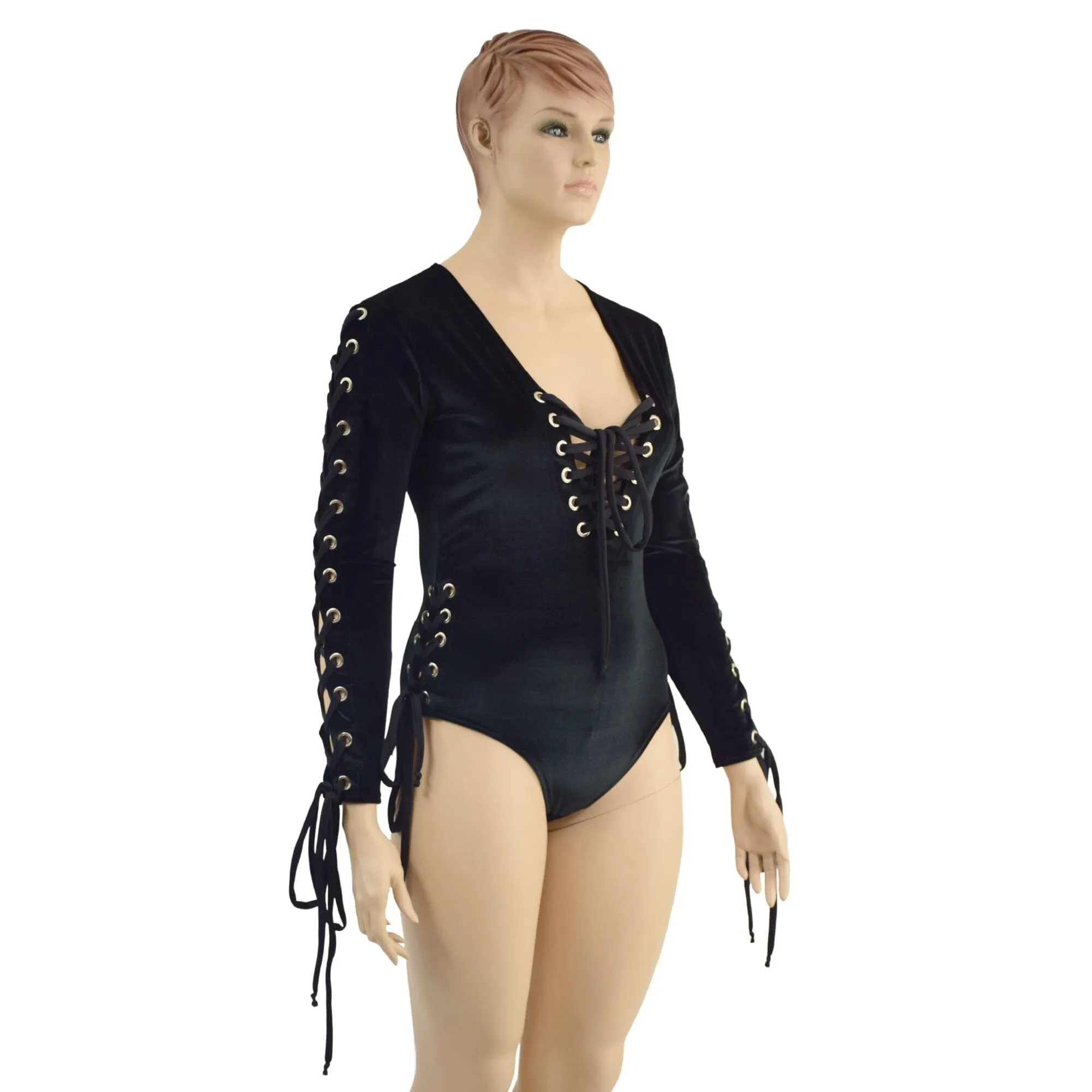Black Velvet Romper with FIVE Laceups