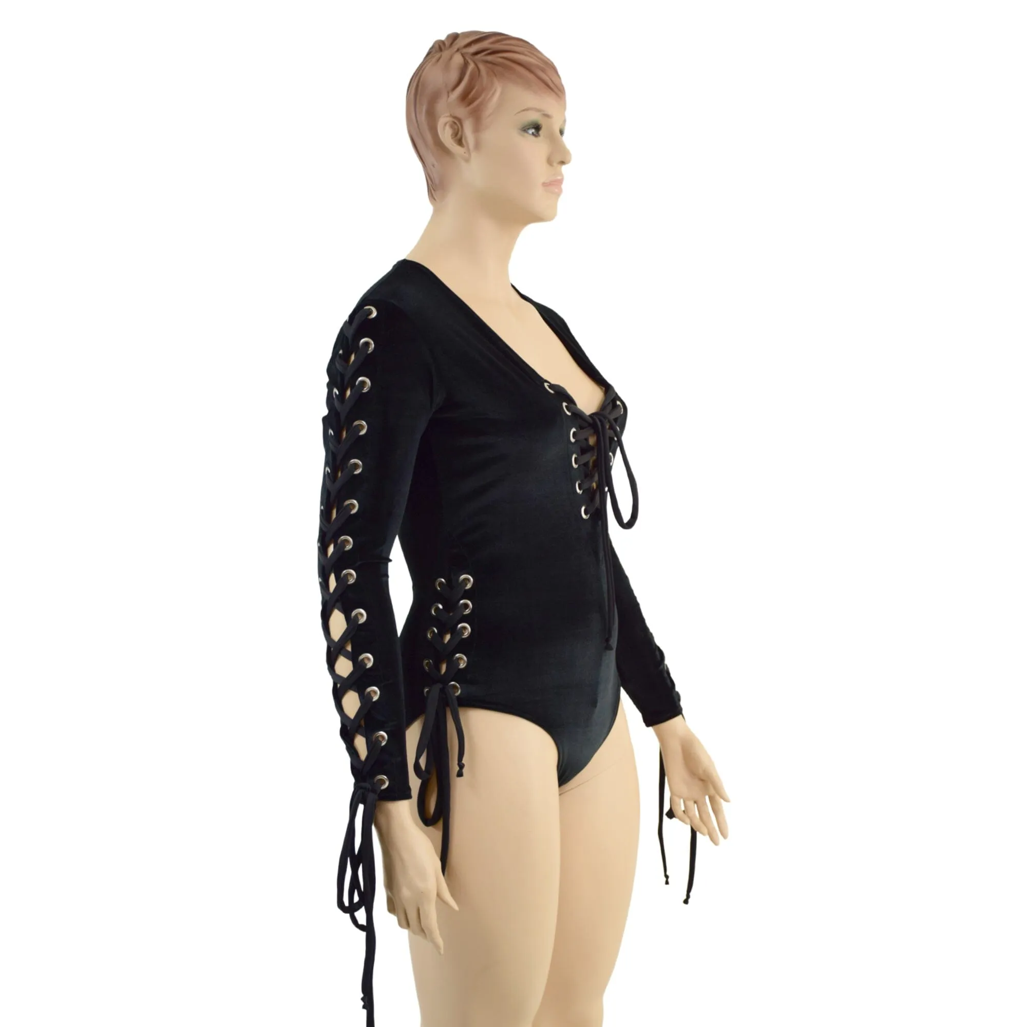 Black Velvet Romper with FIVE Laceups