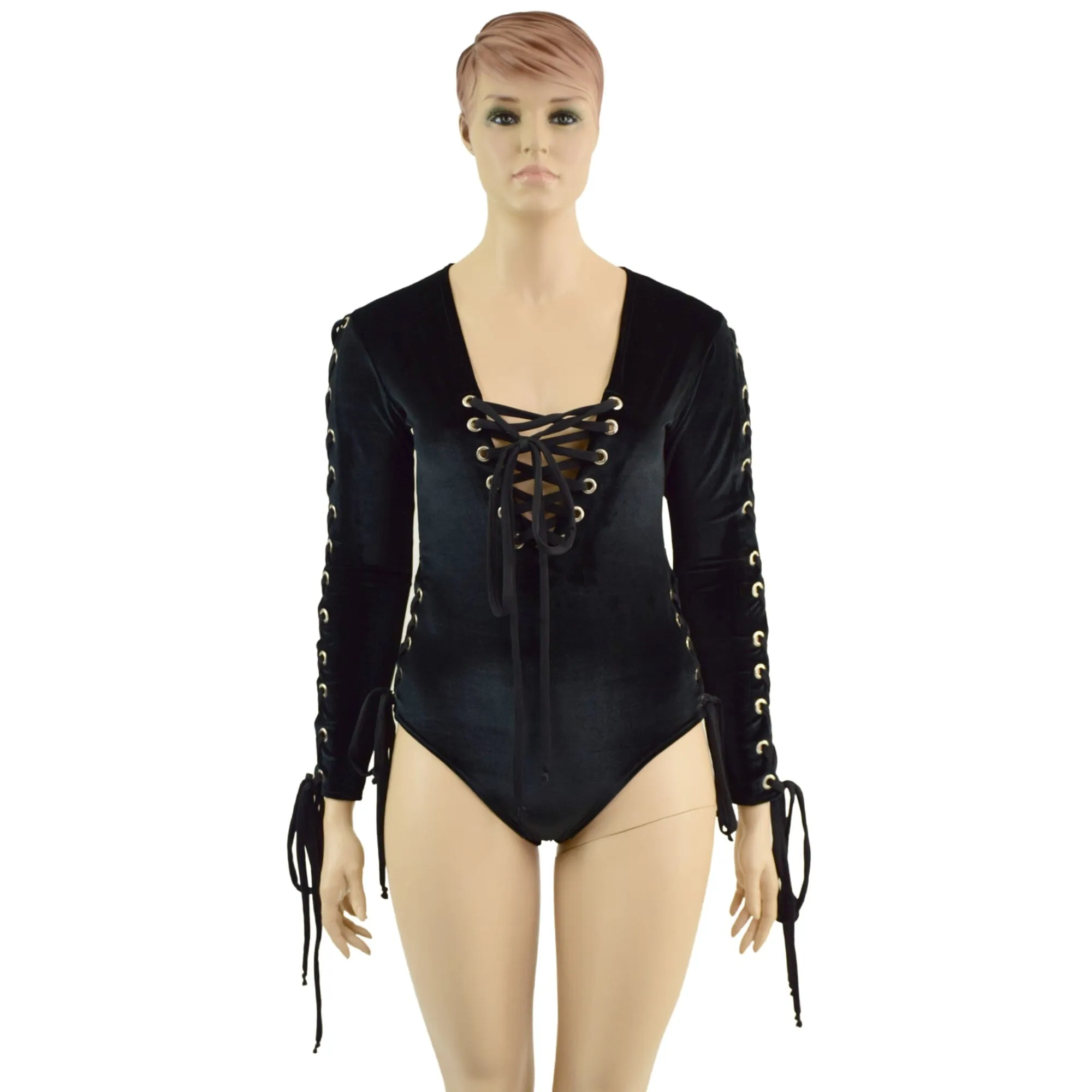 Black Velvet Romper with FIVE Laceups