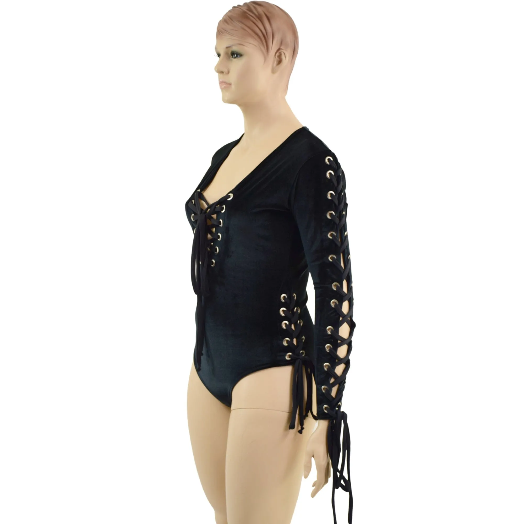 Black Velvet Romper with FIVE Laceups