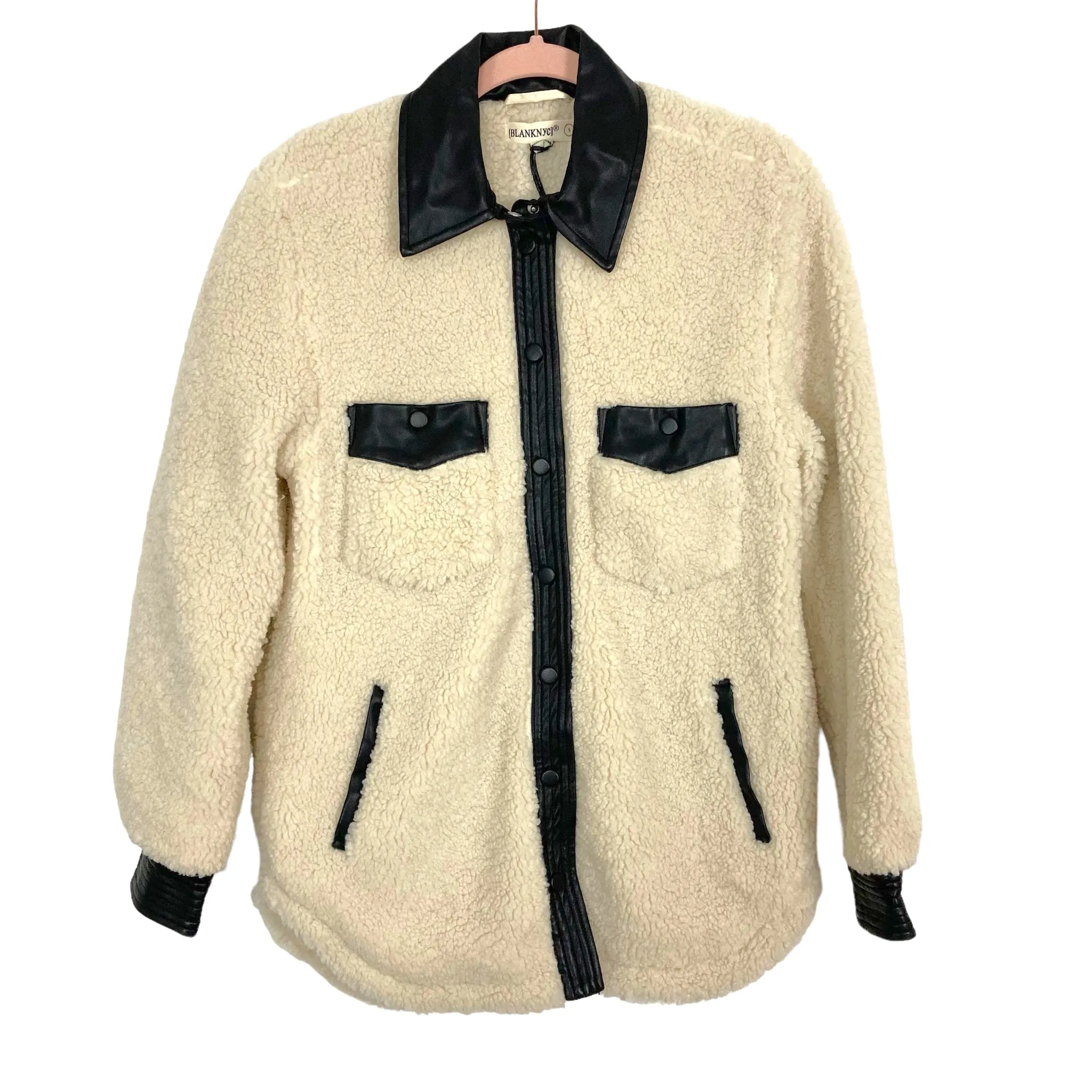 BLANKNYC Cream Faux Fur with Leather Trim Shacket NWT- Size S