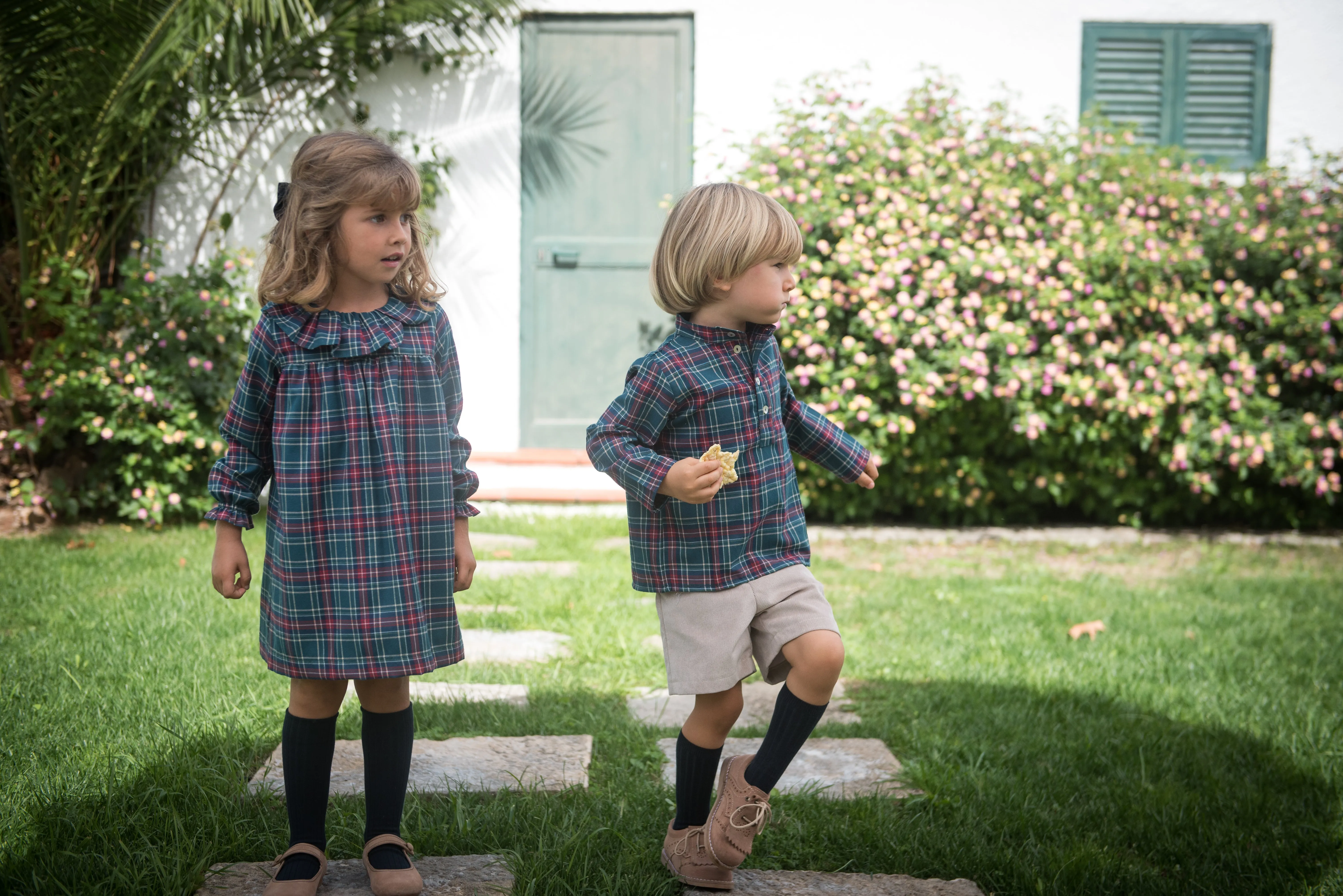 Blue and Green Plaid Shirt with Buttons