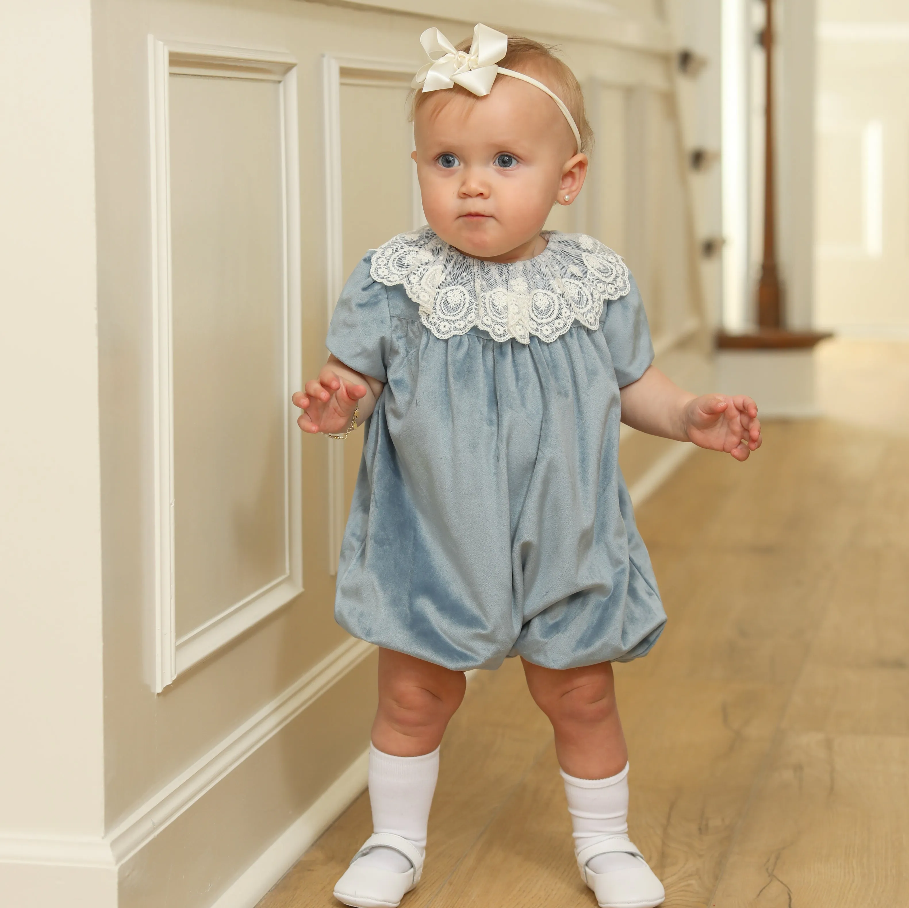 Blue Deluxe Velvet Bubble With Lace