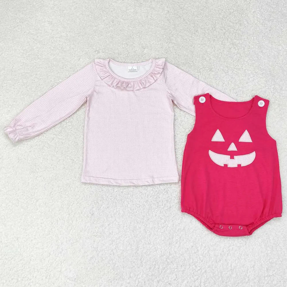 Boutique Baby Infant Girls Rompers Pink Halloween Ghost Shirt 2pcs Rompers Sets LR1171