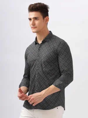 BULLMER Trendy Black Regular Fit printed Causal Full sleeve Shirt For Men.