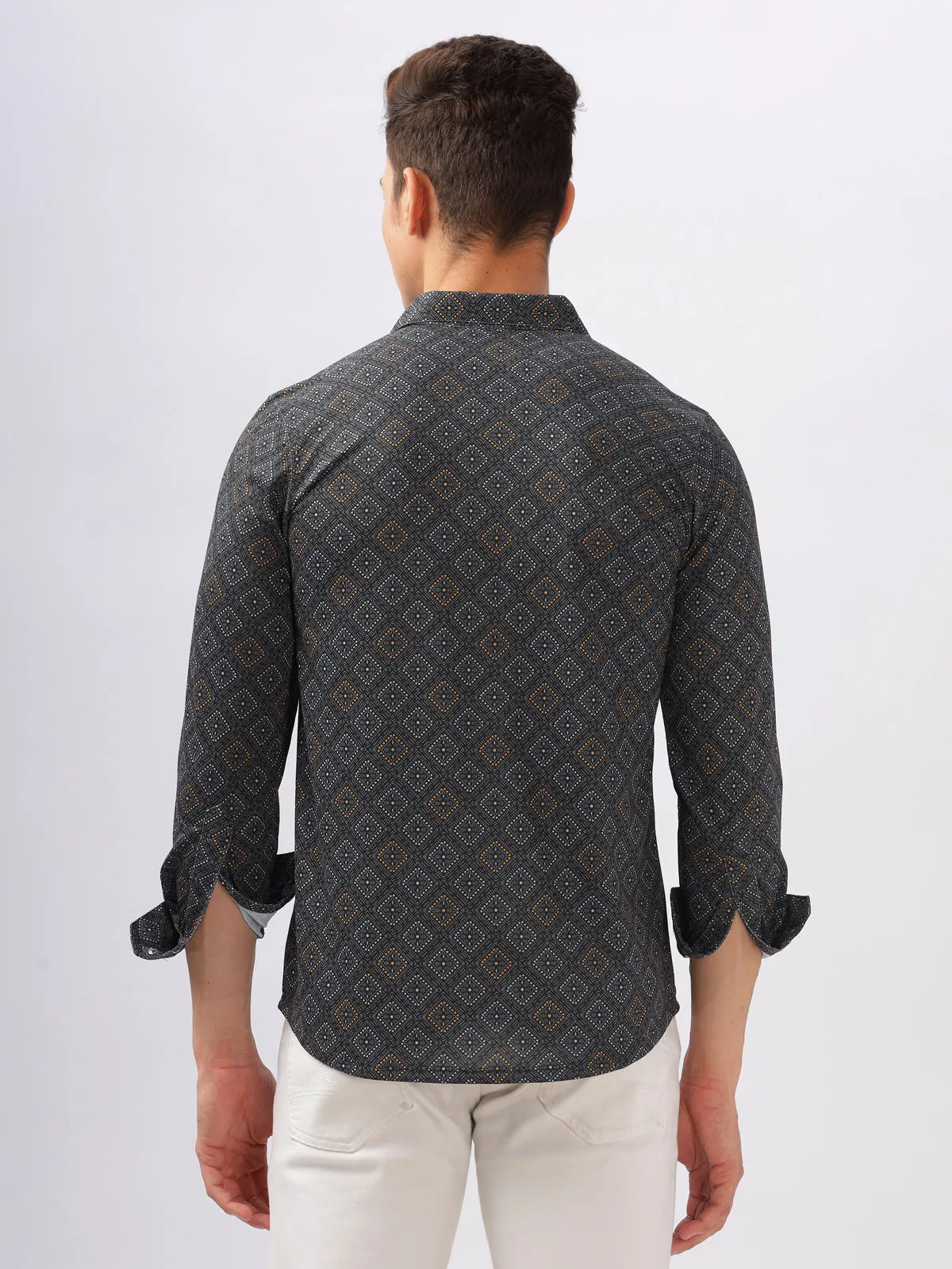 BULLMER Trendy Black Regular Fit printed Causal Full sleeve Shirt For Men.