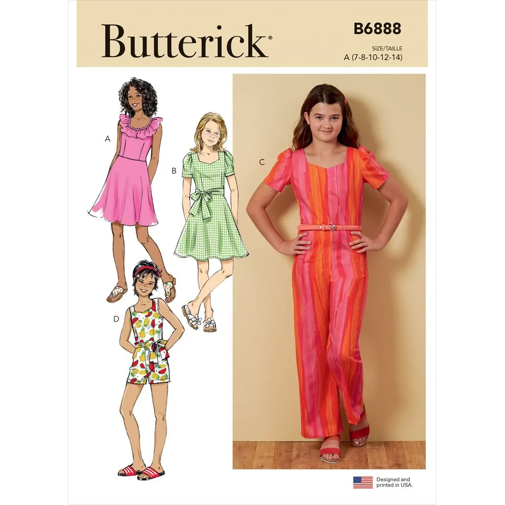 Butterick Pattern B6888 Girls' Dress, Jumpsuit, Romper and Sash