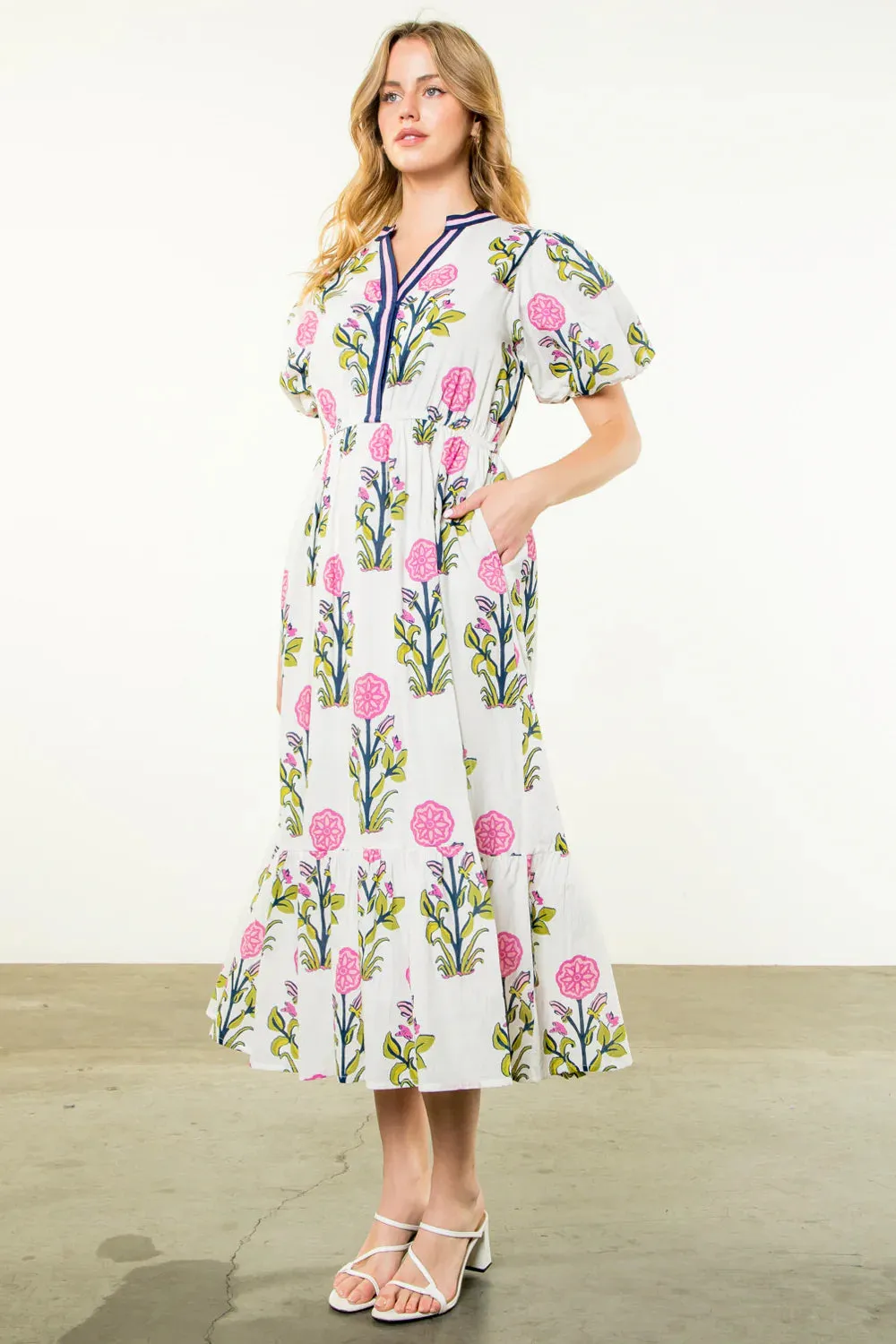 Carly Puff Sleeve Midi Dress