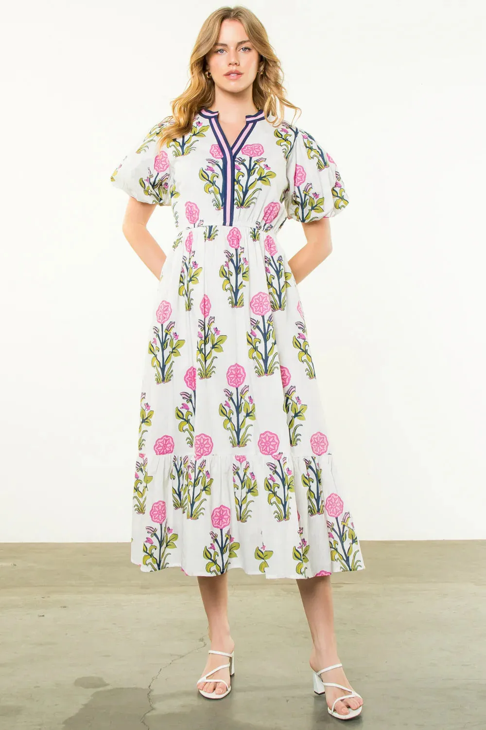 Carly Puff Sleeve Midi Dress