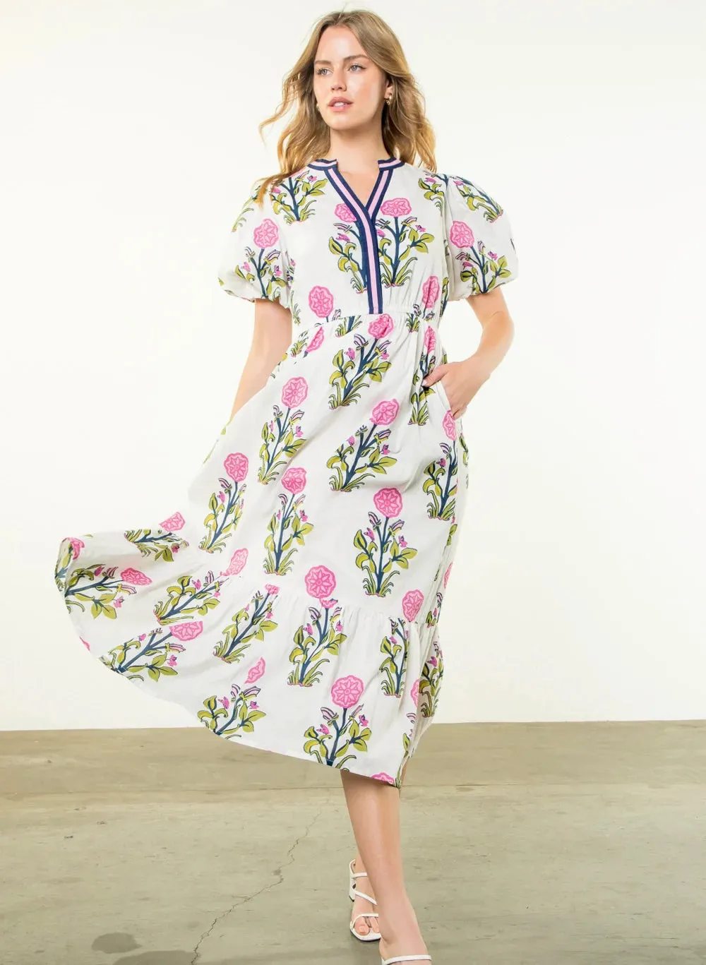 Carly Puff Sleeve Midi Dress