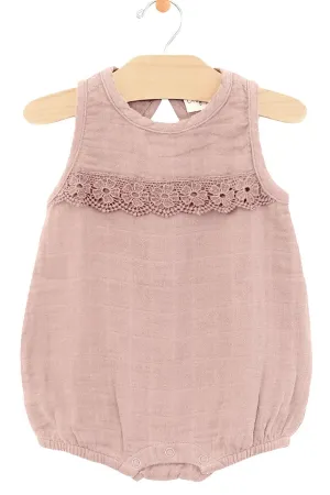 City Mouse Muslin Lace Bubble Romper - Dusty Mauve