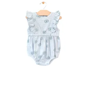 City Mouse Whisper Blue Sea Spirals Slub Flutter Bubble Romper