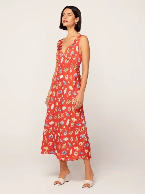 Claire Red Pottery Print Slip Dress