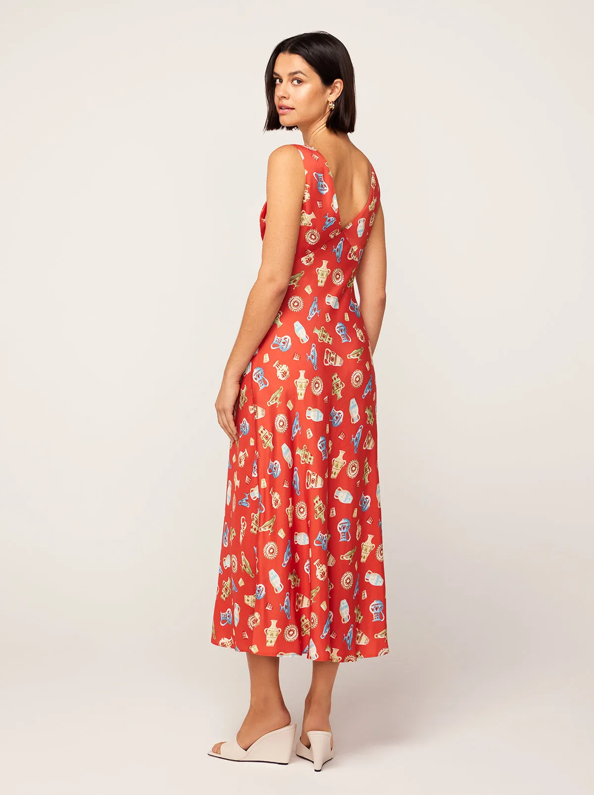 Claire Red Pottery Print Slip Dress