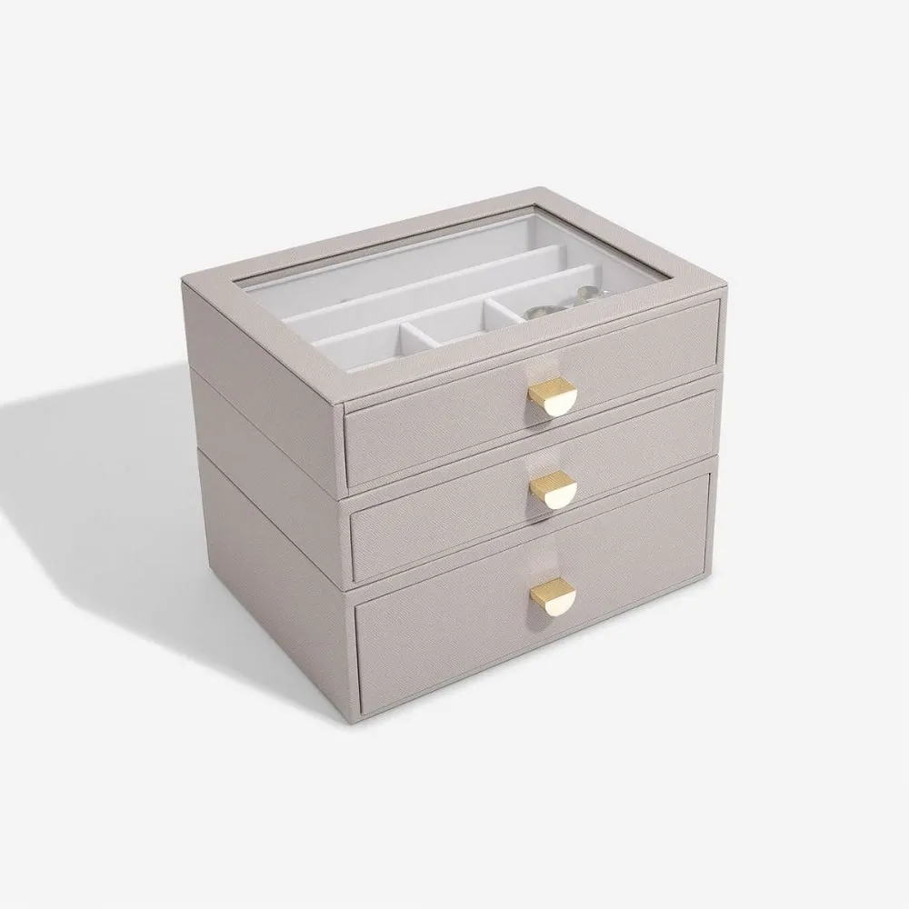 Classic 3 Drawer Jewellery Box - Taupe - 75886