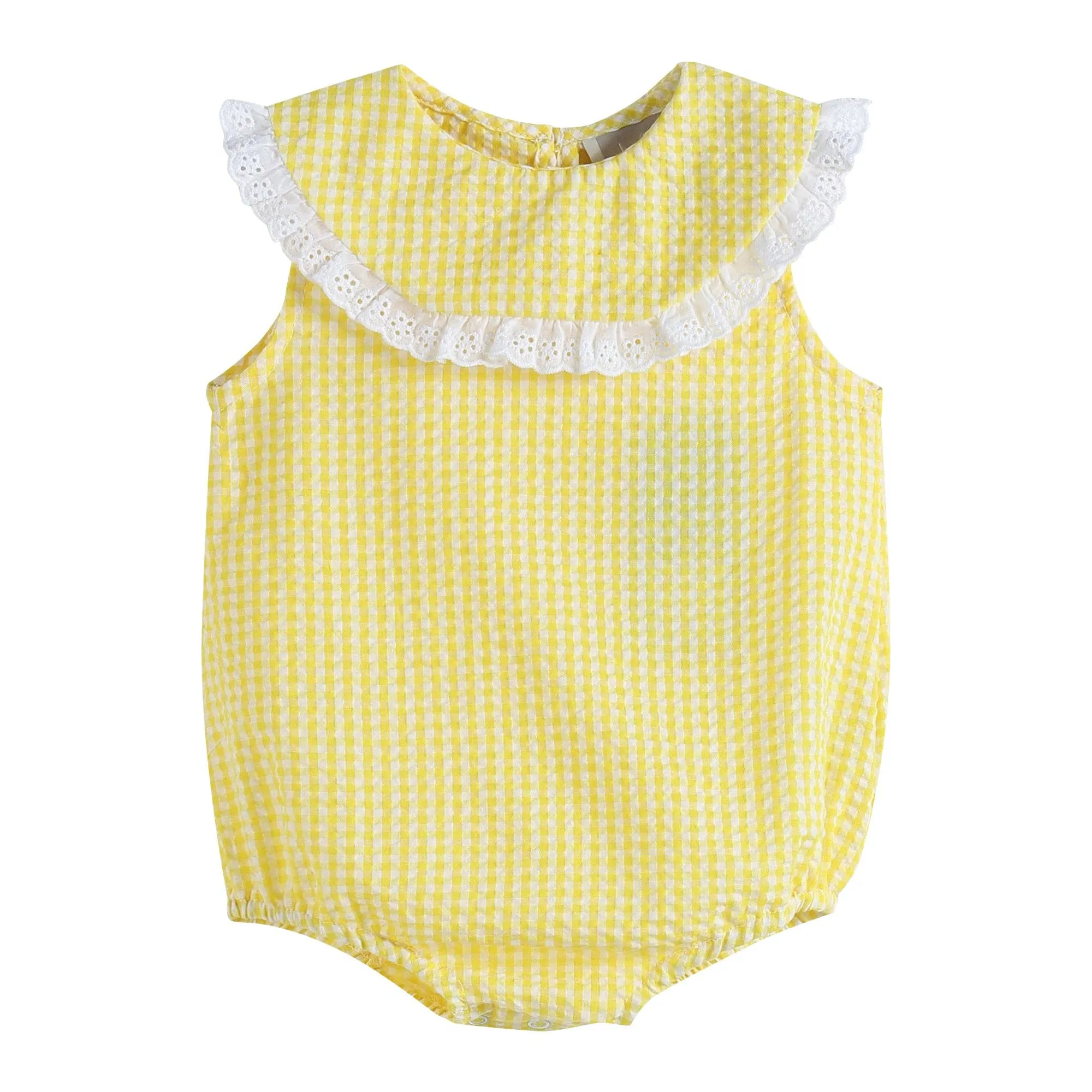 Classic Yellow Seersucker Collared Baby Bubble Romper