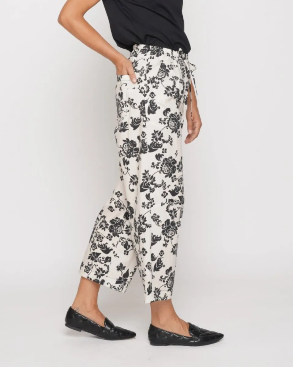 Contrast Floral Drawstring Culottes