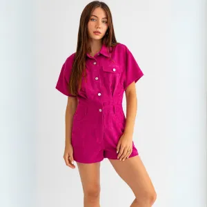 corduroy doll romper - magenta
