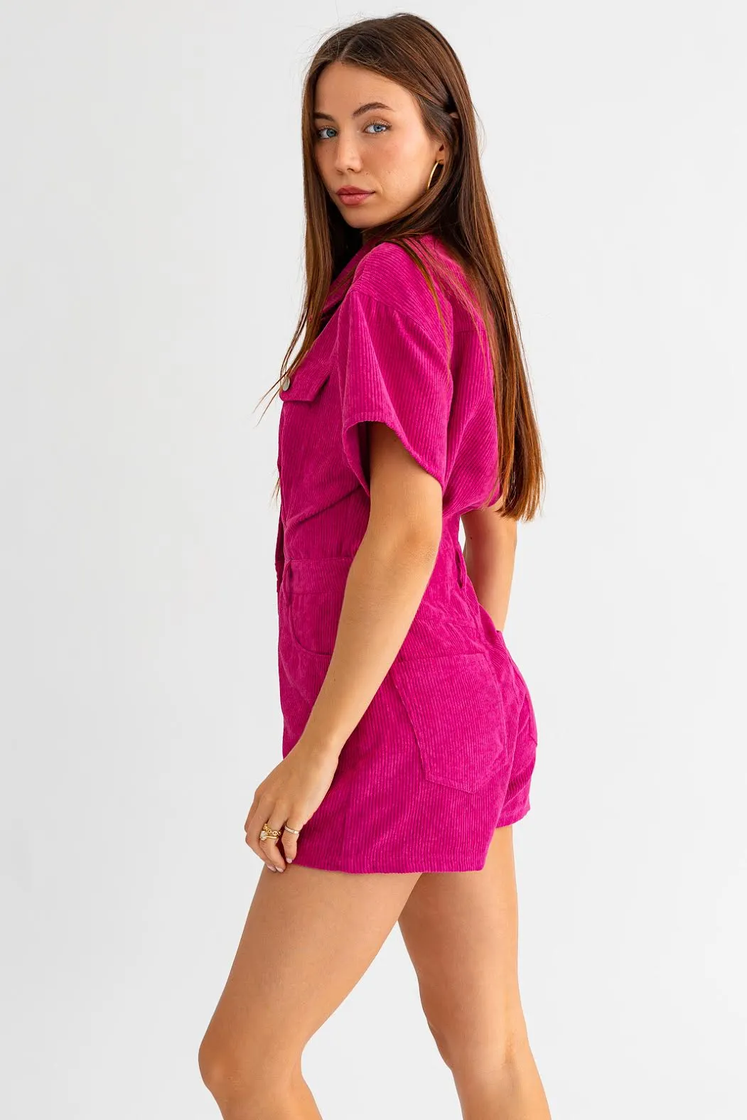 corduroy doll romper - magenta