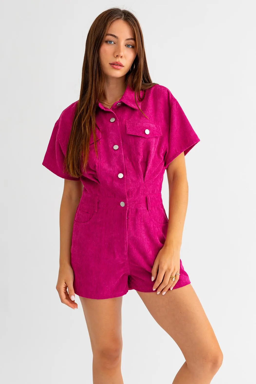 corduroy doll romper - magenta