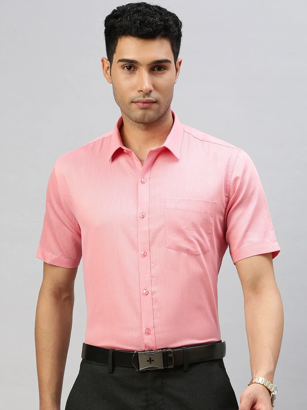 Couple Combo Half Sleeves Shirt & Weaving Saree Pink SL136