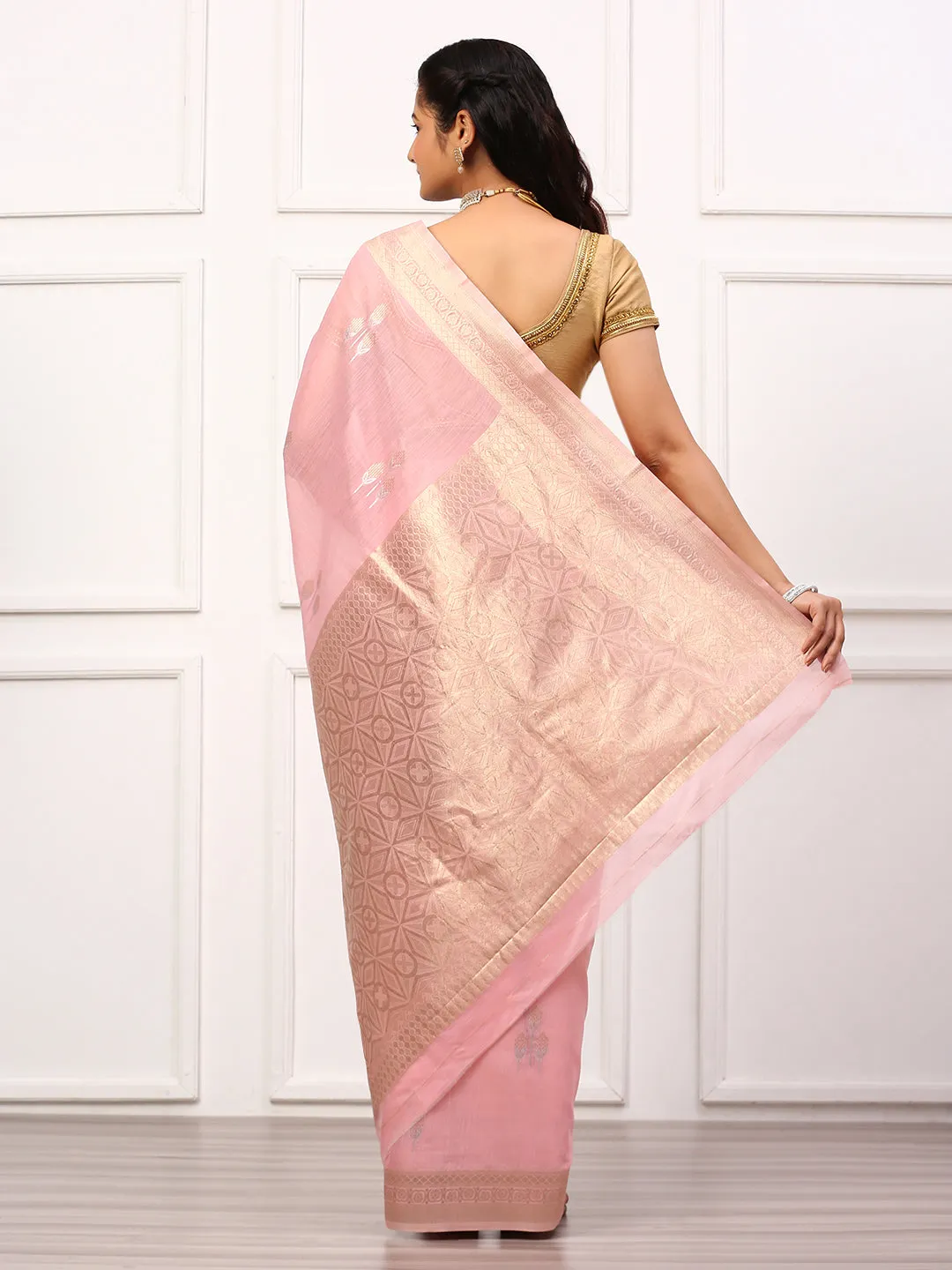 Couple Combo Half Sleeves Shirt & Weaving Saree Pink SL136