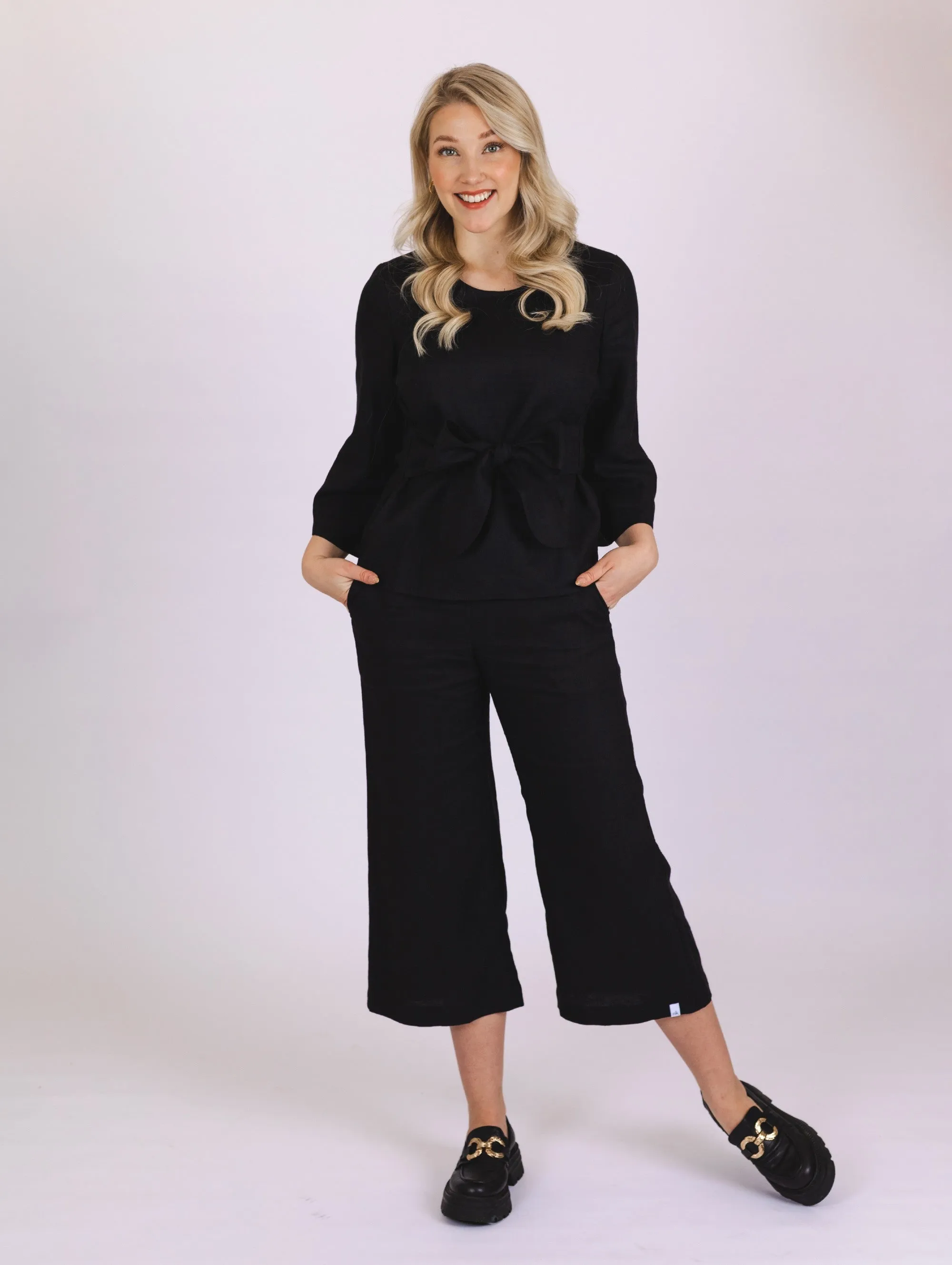 Culottes pellavahousut, Stonewashed Black