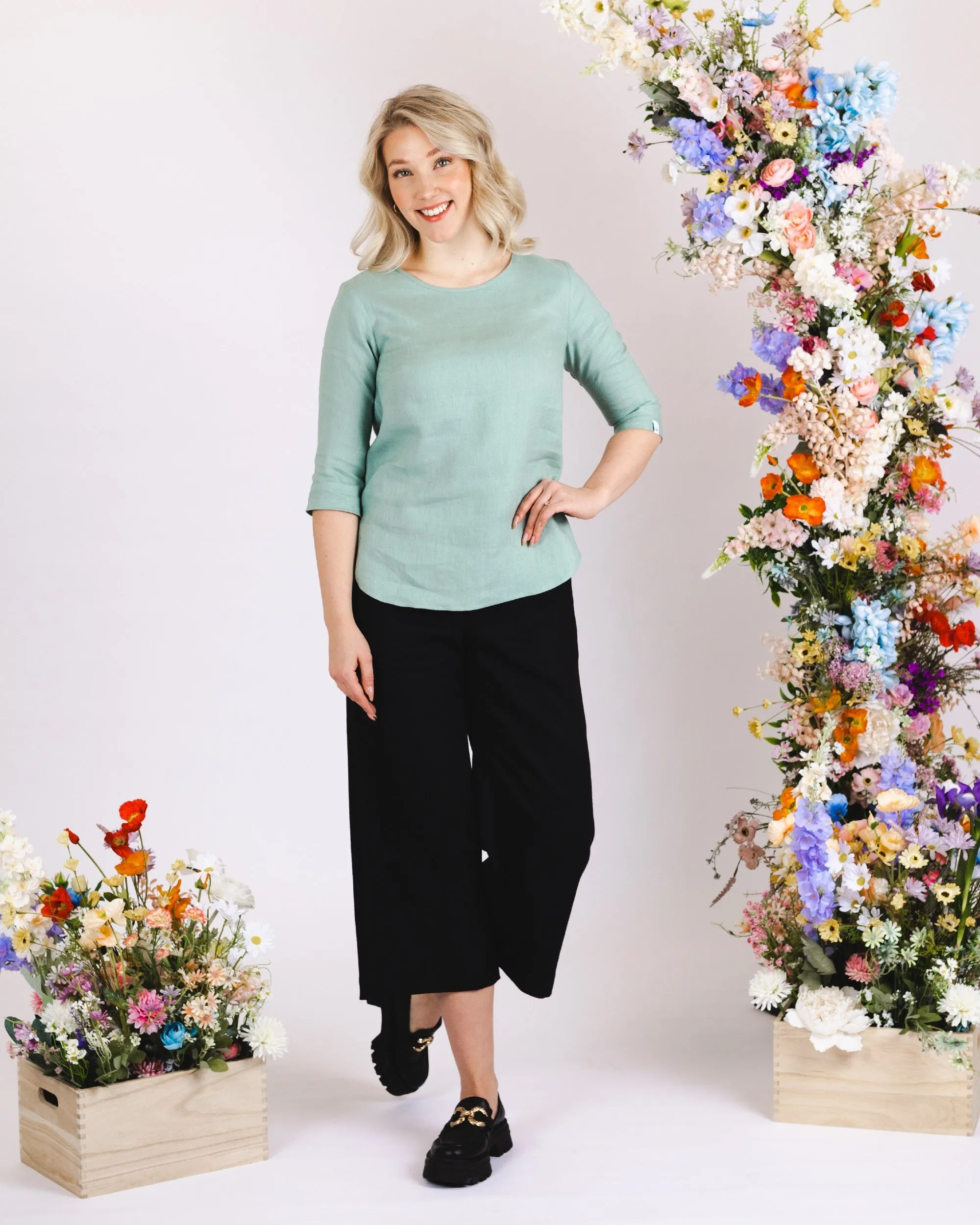 Culottes pellavahousut, Stonewashed Black
