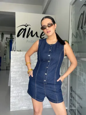 Dark Blue Denim Romper