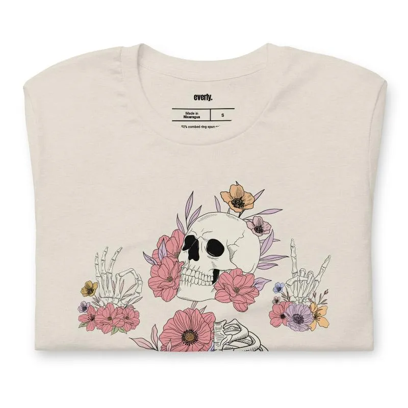 Death Brings New Life Floral Skeleton Graphic Tee