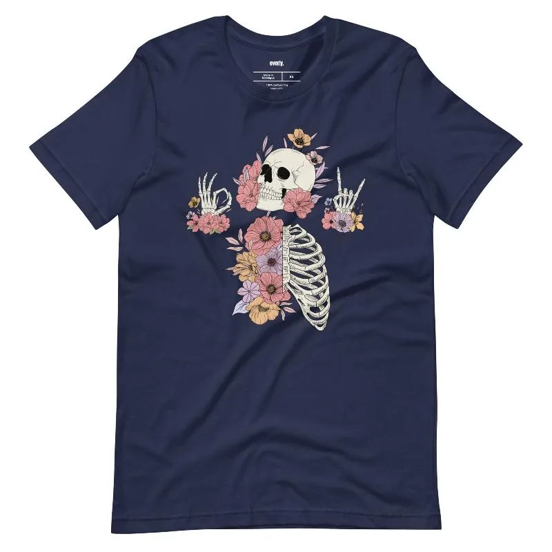 Death Brings New Life Floral Skeleton Graphic Tee