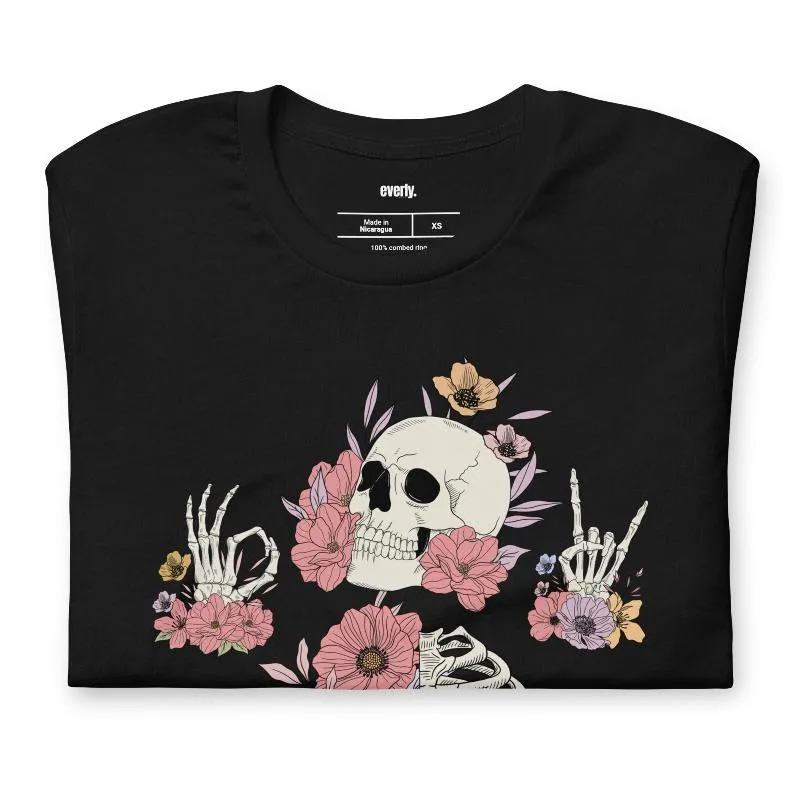 Death Brings New Life Floral Skeleton Graphic Tee