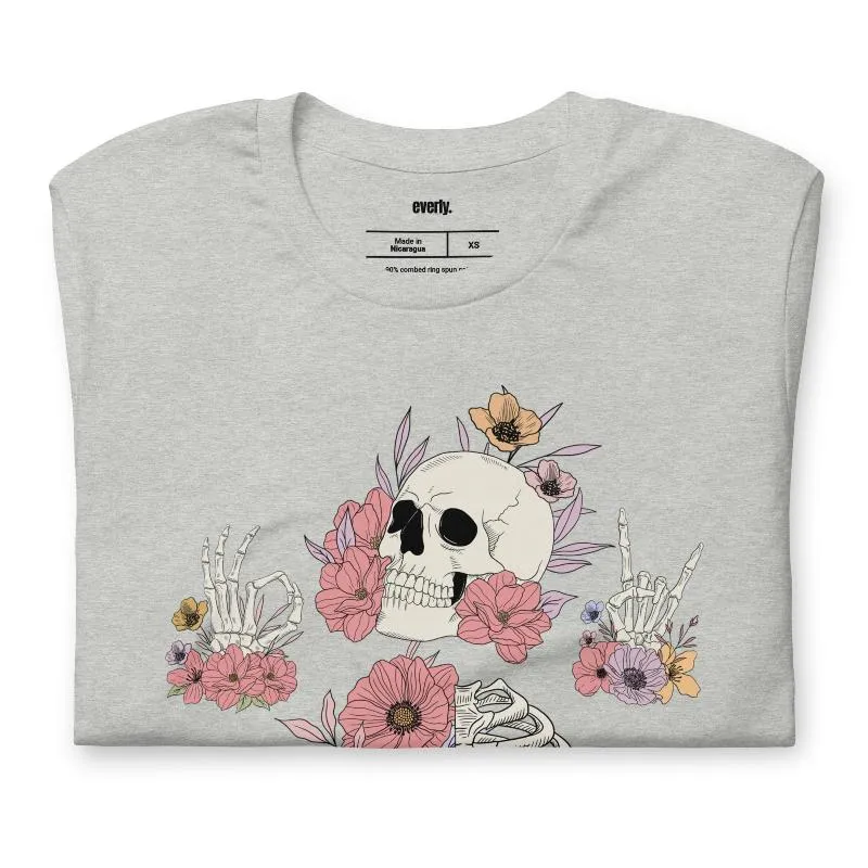 Death Brings New Life Floral Skeleton Graphic Tee