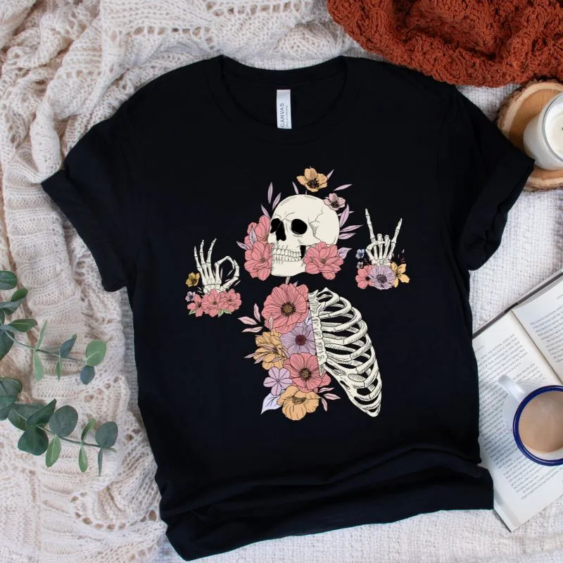 Death Brings New Life Floral Skeleton Graphic Tee