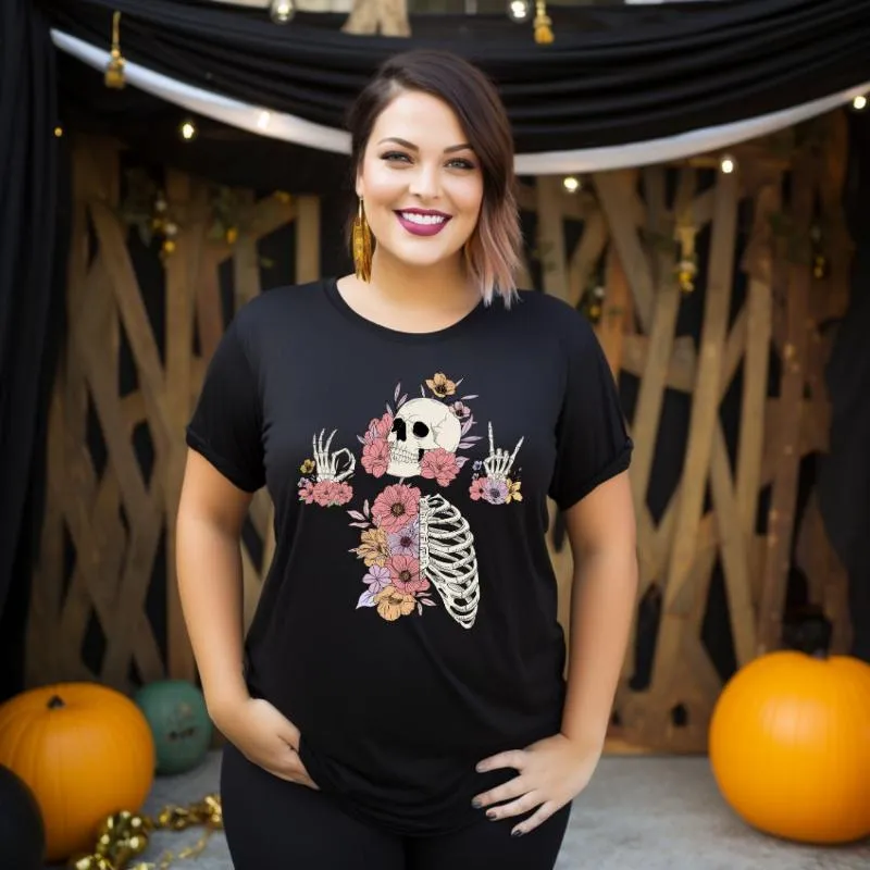 Death Brings New Life Floral Skeleton Graphic Tee