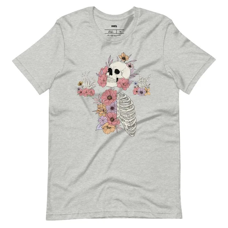 Death Brings New Life Floral Skeleton Graphic Tee