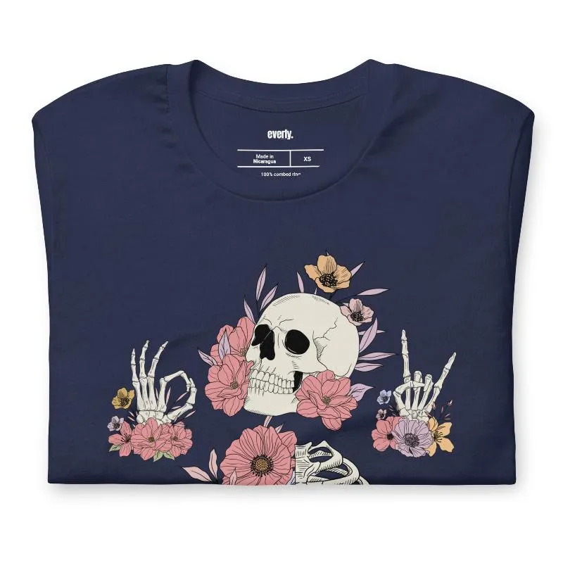 Death Brings New Life Floral Skeleton Graphic Tee