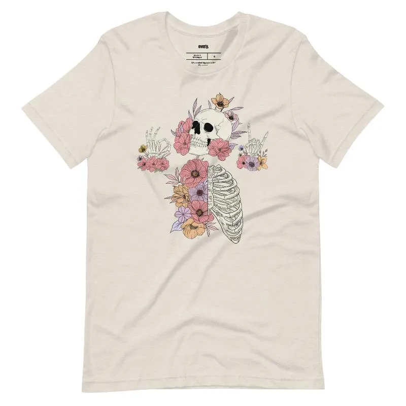 Death Brings New Life Floral Skeleton Graphic Tee