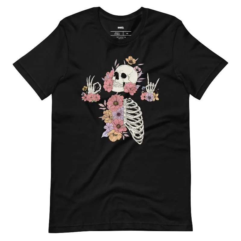 Death Brings New Life Floral Skeleton Graphic Tee