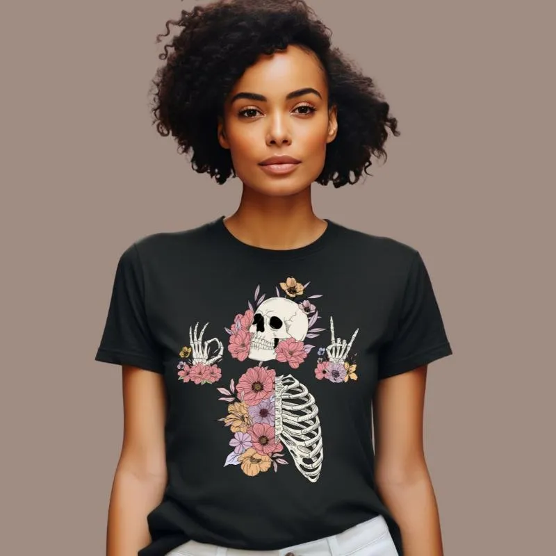Death Brings New Life Floral Skeleton Graphic Tee